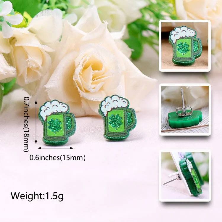 Indian Drop Earrings with Intricacy -Wholesale St. Patrick's Day Beer Acrylic Earrings