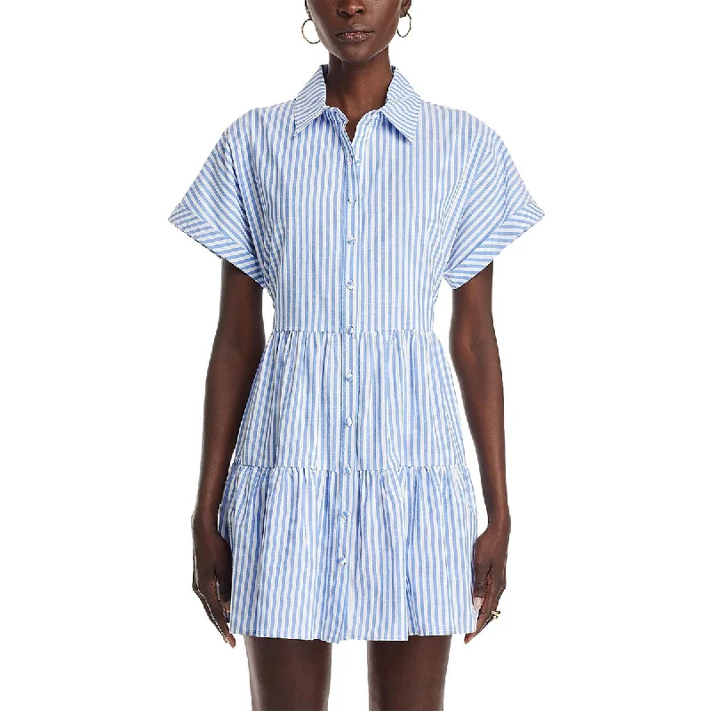 Low-waisted Dresses for Relaxed -Aqua Womens Striped Button Down Shirtdress