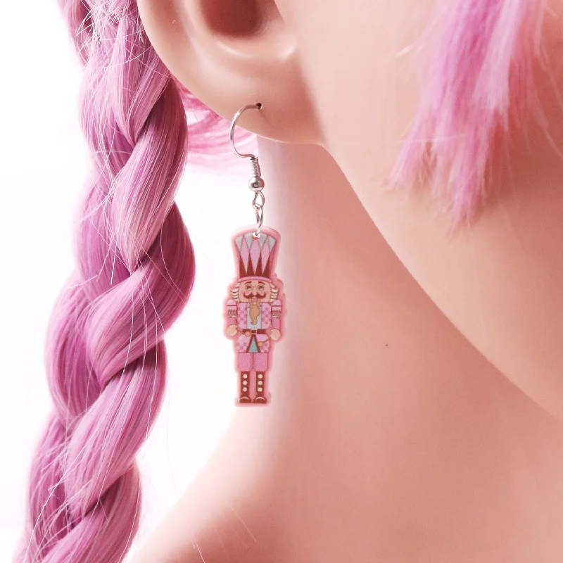 Drop Earrings for Gym Workout -Wholesale Christmas Knight Pink Acrylic Earrings