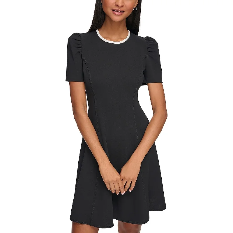 Linen Dresses for Breathable -Karl Lagerfeld Paris Womens Contrast Trim Above Knee Fit & Flare Dress