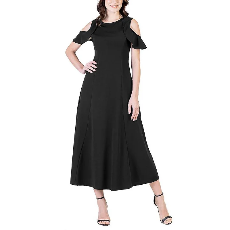 Work Dresses for Professional -24seven Comfort Apparel Womens Plus Maxi Cold Shoulder Maxi Dress