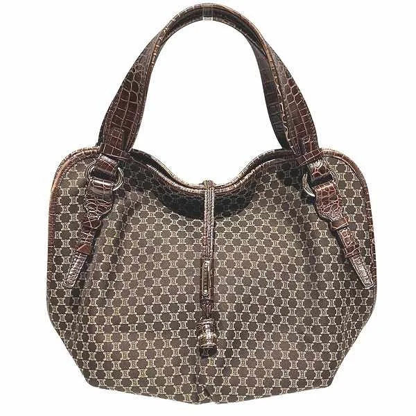 Handle bags with spacious pockets for travel -Celine Macadam Croc Embossed Shoulder Bag