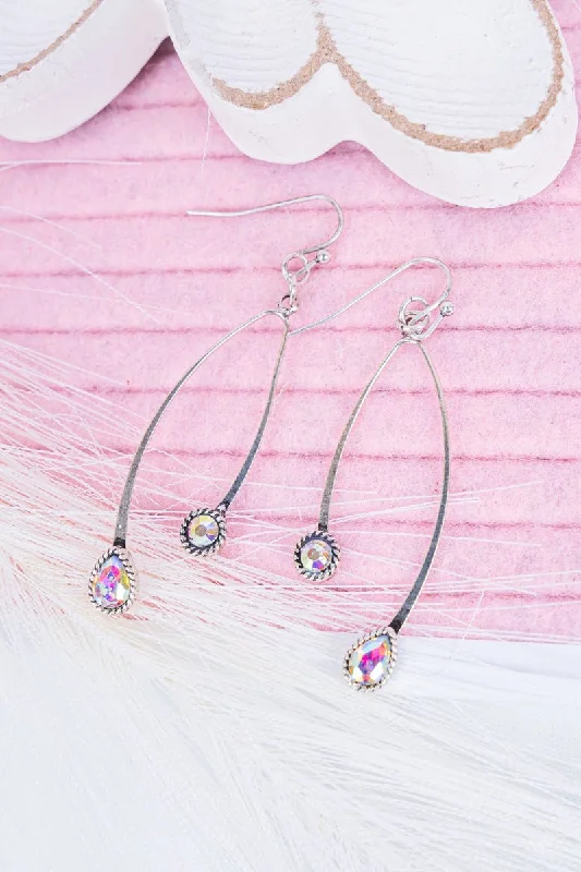 Heavy Duty Drop Earrings for Durability -Iridescent Crystal Annie Silvertone Earrings