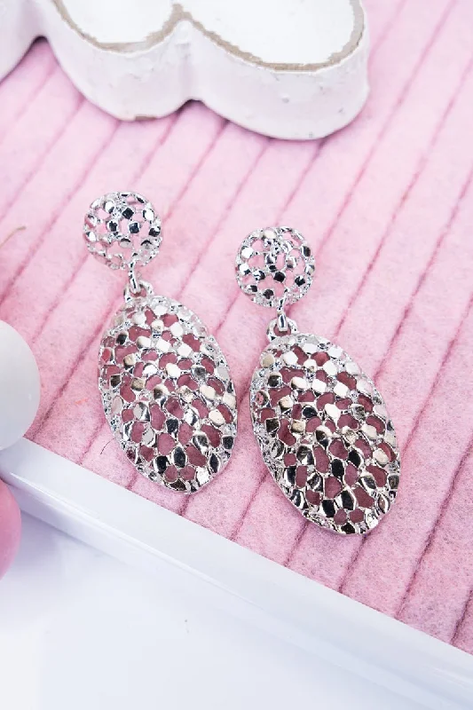 Ethnic Drop Earrings with Tribal Design -Manhattan Meetup Silvertone Earrings