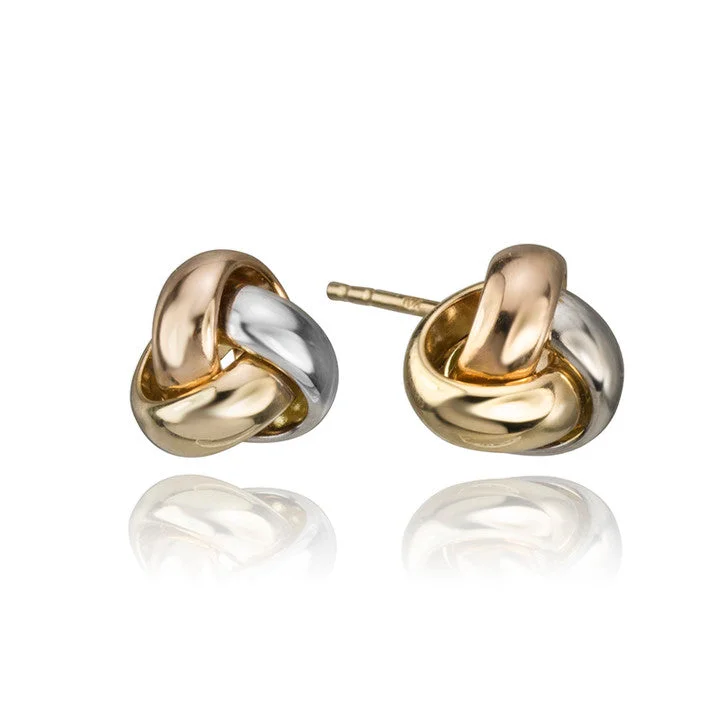 Best hoop earrings with satin ribbons for a soft, feminine appearance-10K Tri Colour Gold Knot Earrings