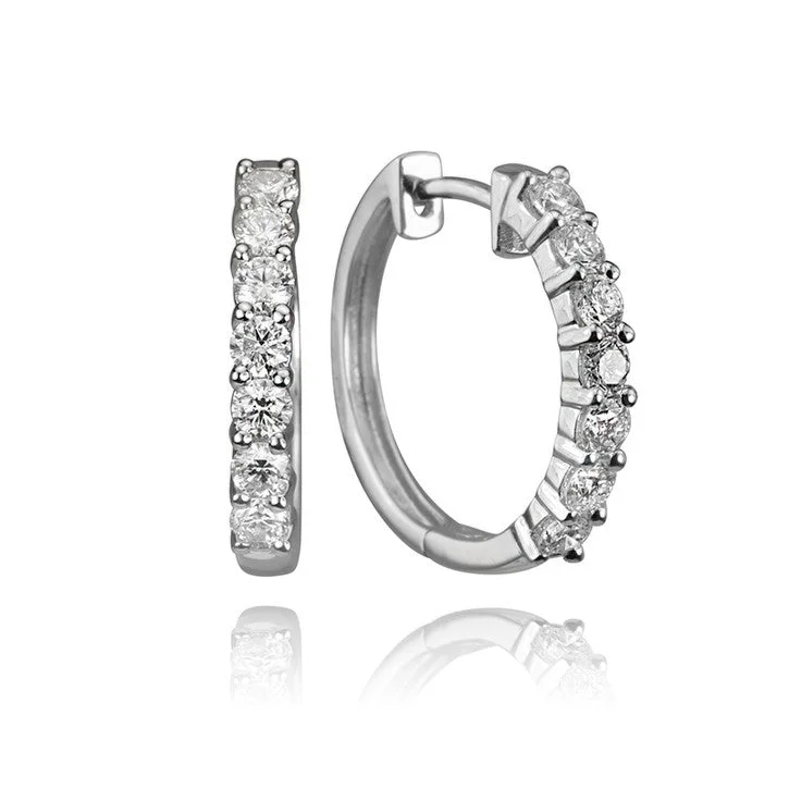 Best hoop earrings with multi-colored gemstones for a vibrant and lively touch-14K White Gold and Diamond Hoop Earrings