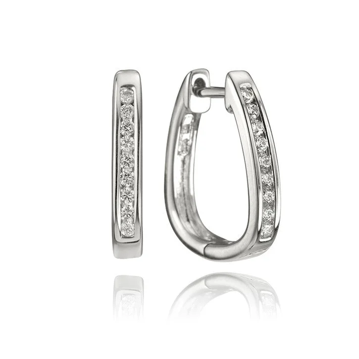 Best hoop earrings with marbled designs for a trendy and artistic effect-14K White Gold and Diamond Huggie Hoop Earrings