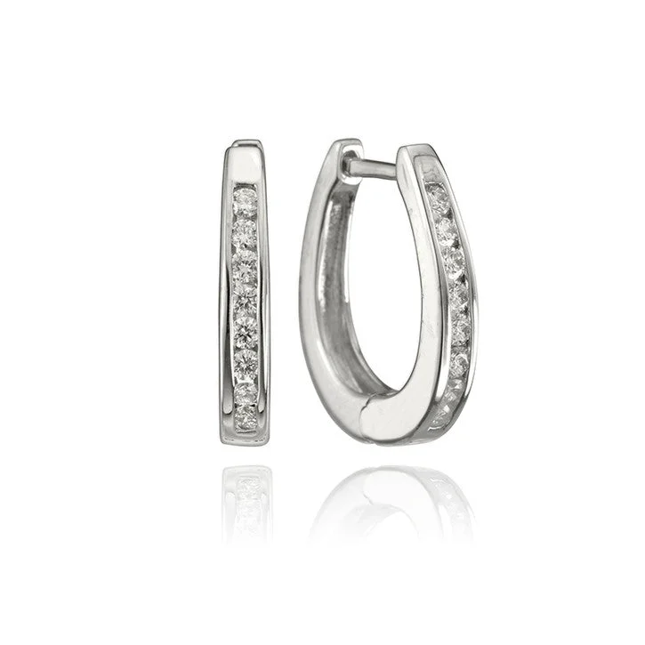 Hoop earrings with twisted leather for a chic and modern boho look-14K White Gold Channel Set Diamond Hoop Earrings