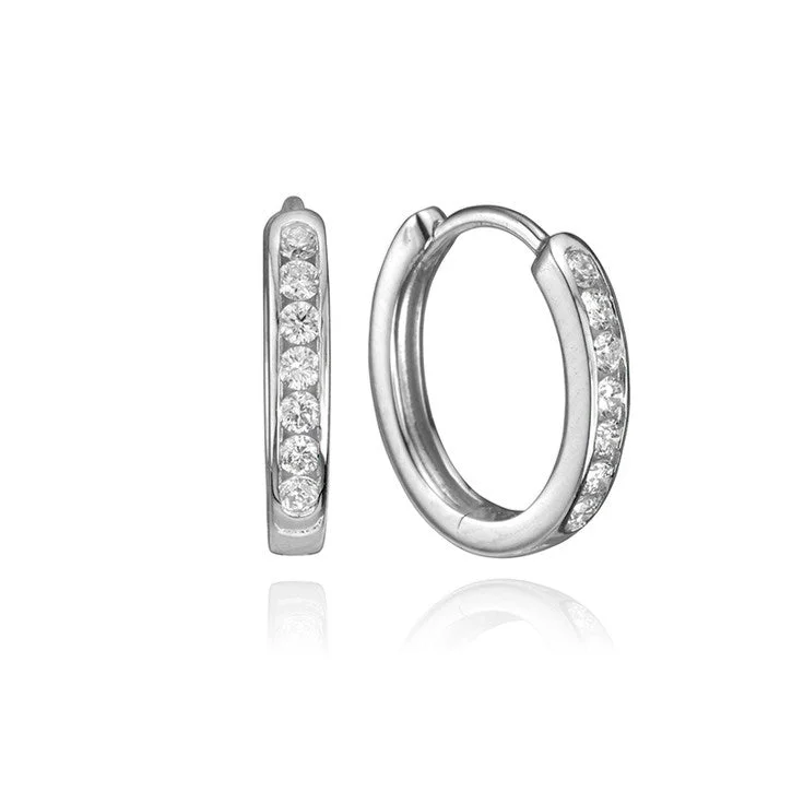 Best hoop earrings with minimal embellishments for a sleek and modern look-14K White Gold Channel Diamond Huggies