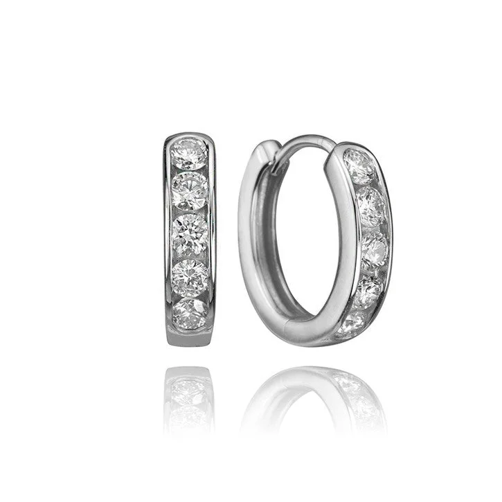 Hoop earrings with heart-shaped frames for a romantic and feminine look-14K White Gold Channel Set Diamond Hoop Earrings