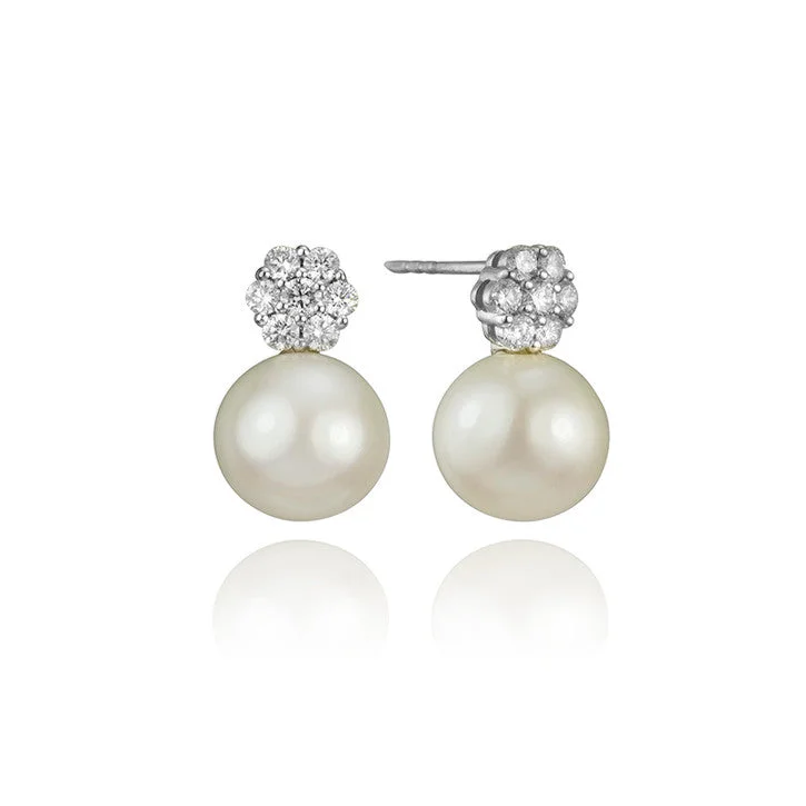 Best hoop earrings with baroque pearls for a luxurious and elegant vibe-14K White Gold Diamond and Pearl Earrings