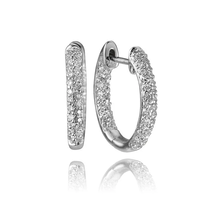 Best hoop earrings with custom designs for a personalized, unique accessory-14K White Gold Diamond Huggie Hoop Earrings