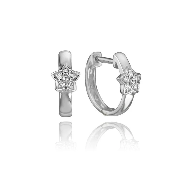 Hoop earrings with crescent moon shapes for a celestial and mystical appearance-14K White Gold Diamond Starlette Huggies