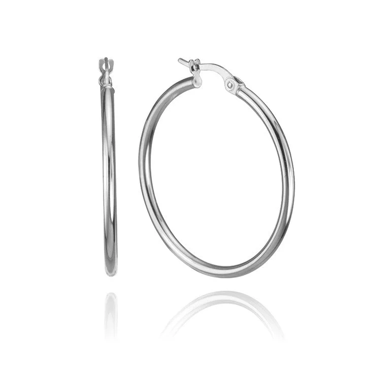 Hoop earrings with stacked layers for a bold and textured design-14K White Gold Hoop Earrings