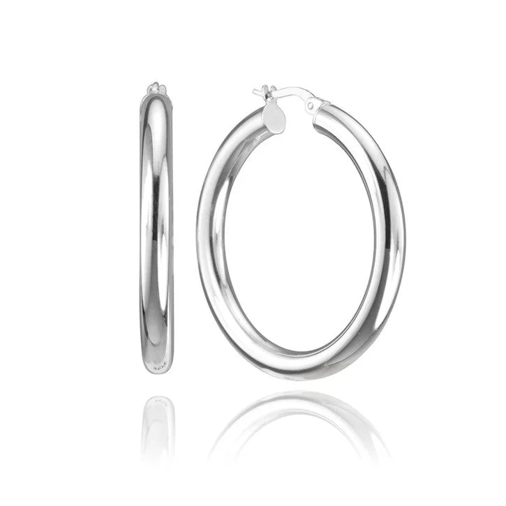 Hoop earrings with floral motifs for a feminine and nature-inspired look-14K White Gold Hoop Earrings