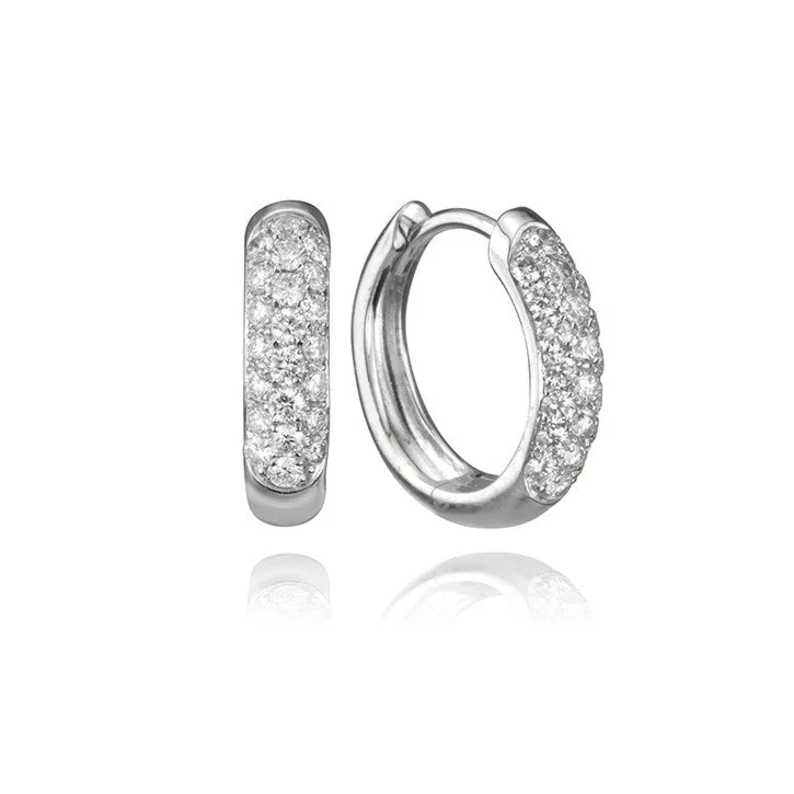 Hoop earrings with snake print designs for an edgy, wild appearance-14K White Gold Pavé Diamond Hoop Earrings