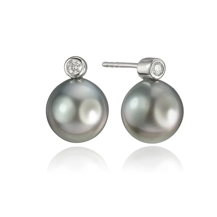 Best hoop earrings with textured silver for a rustic and organic finish-14K White Gold Pearl and Diamond Earrings