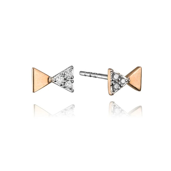 Best hoop earrings with enamel details for a colorful and modern look-14K Rose and White Gold Diamond Bowtie Studs