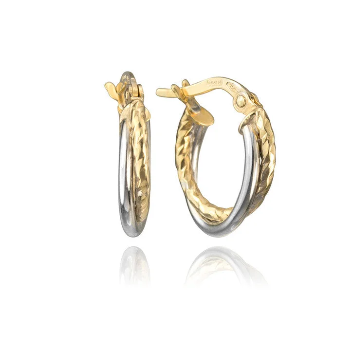 Hoop earrings with textured gold for a refined and sophisticated aesthetic-14K Yellow and White Gold Two Tone Hoop Earrings