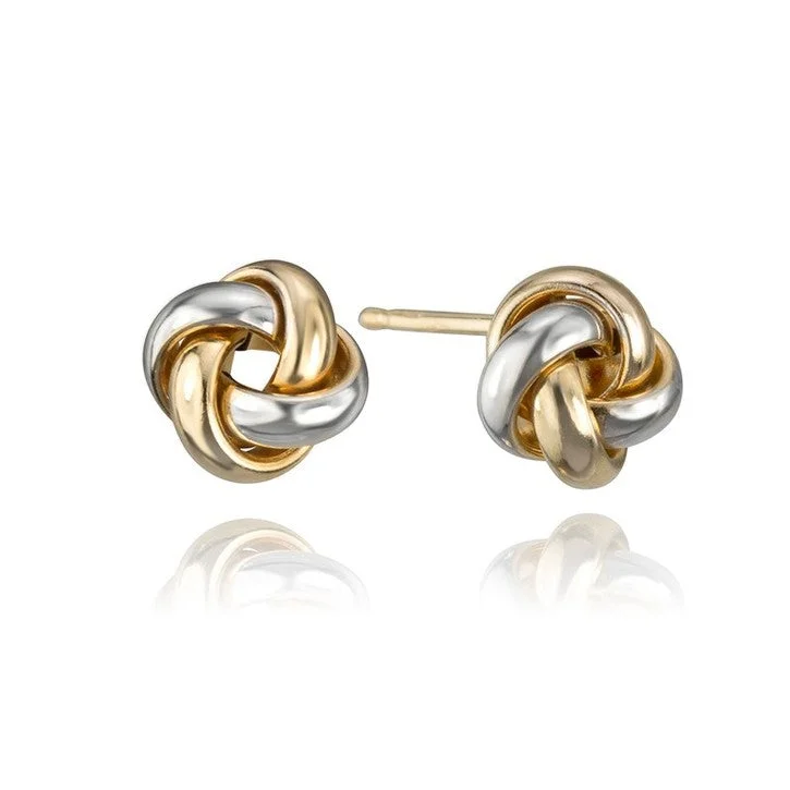 Best hoop earrings with custom designs for a personalized, unique accessory-14K Yellow and White Gold Two Tone Knot Earrings