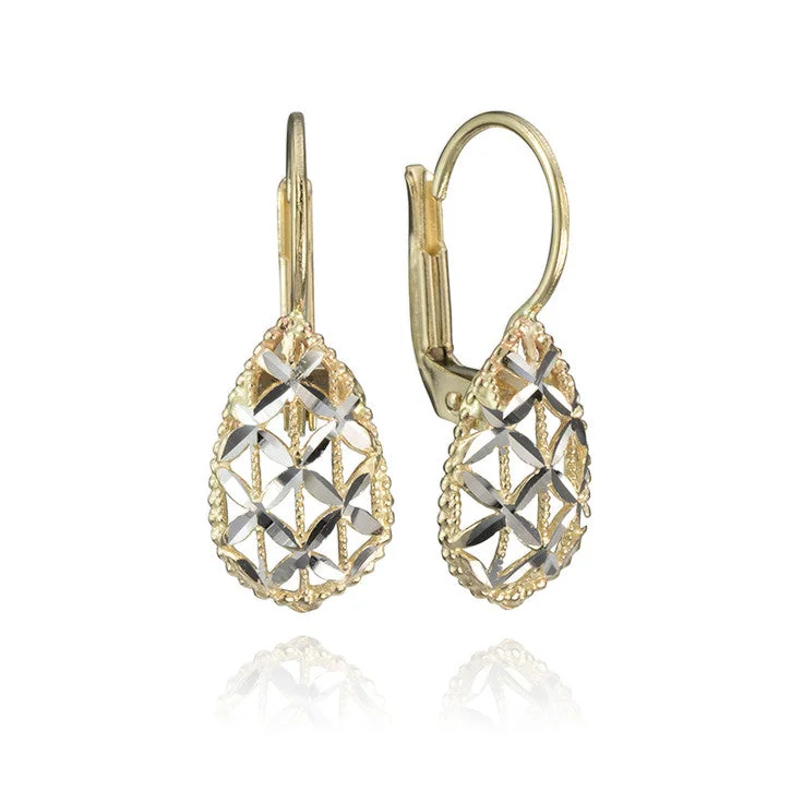 Best hoop earrings with delicate chain details for a trendy and stylish design-14K Yellow and White Gold Two Tone Mesh Earrings