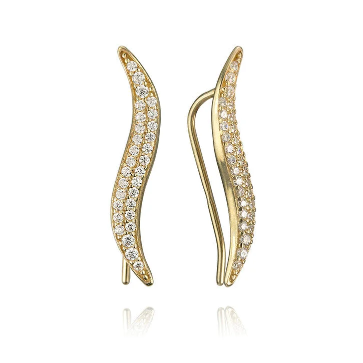 Best hoop earrings with geometric pendants for a modern, chic appeal-14K Yellow Gold and Cubic Zirconia Curved Bar Earrings