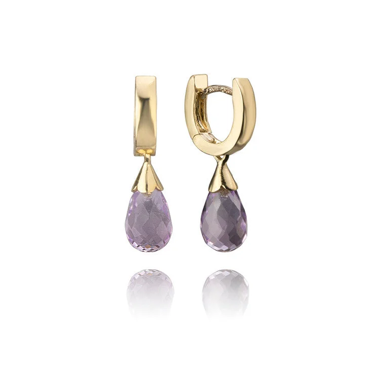 Stylish hoop earrings with diamond accents for an elegant and sparkling effect-14K Yellow Gold and Purple Amethyst Earrings