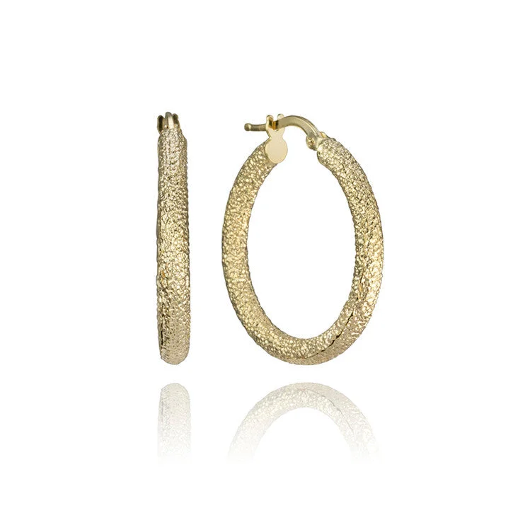 Best hoop earrings with oval shapes for a unique and elongated design-14K Yellow Gold Frosted Hoop Earrings