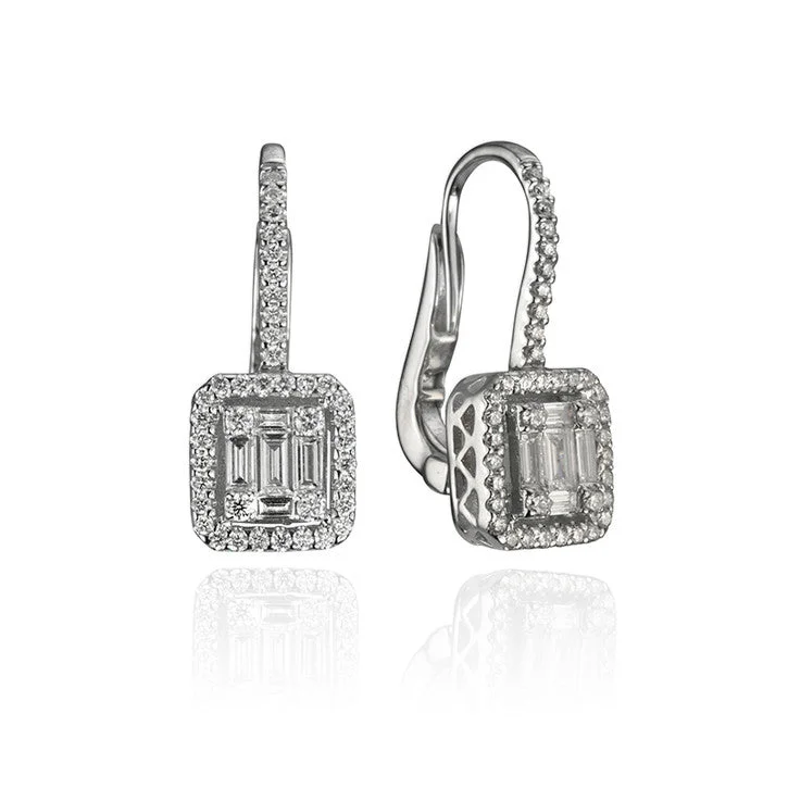 Best hoop earrings with geometric hexagon shapes for a modern, angular look-18K White Gold Diamond Halo Dangle Earrings