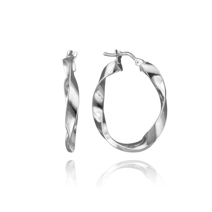 Hoop earrings with a matte black finish for a sleek, edgy vibe-18K White Gold Spiral Hoop Earrings