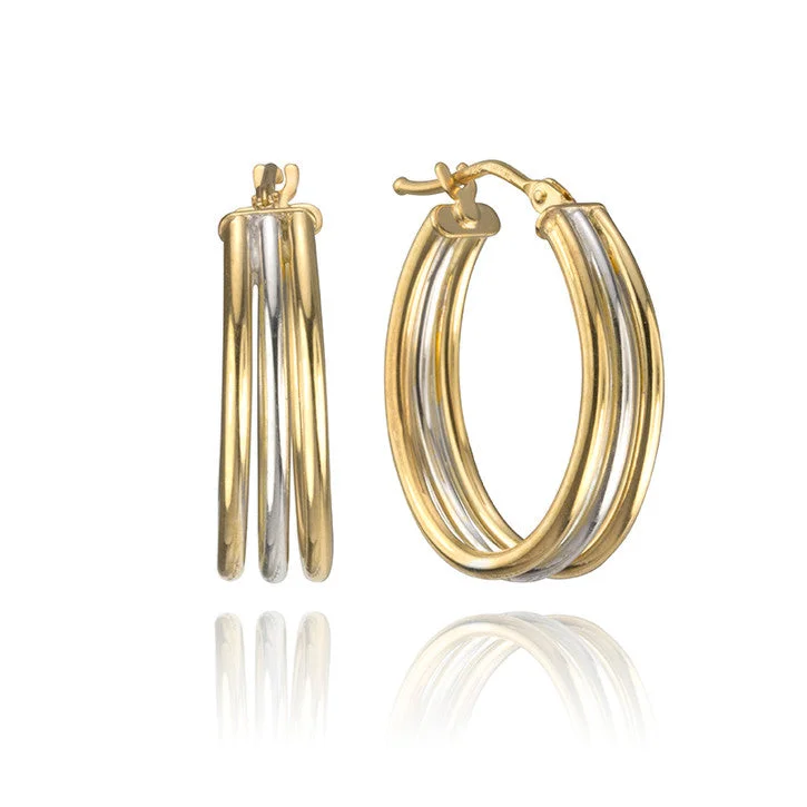 Best hoop earrings with gold-plated finishes for an affordable luxury vibe-18K Yellow and White Gold Two Tone Triple Hoop Earrings