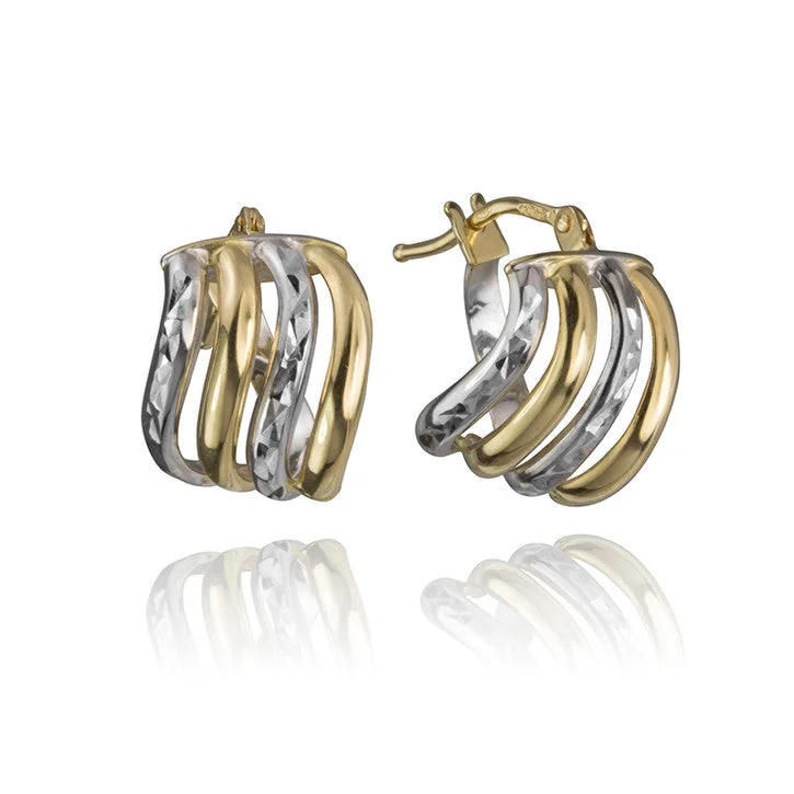 Large hoop earrings for a bold and statement-making fashion accessory-18K Yellow and White Gold Two Tone Triple Striped Earrings