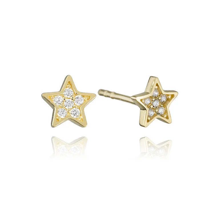 Best hoop earrings with marbled designs for a trendy and artistic effect-18K Yellow Gold Cubic Zirconia Star Earrings