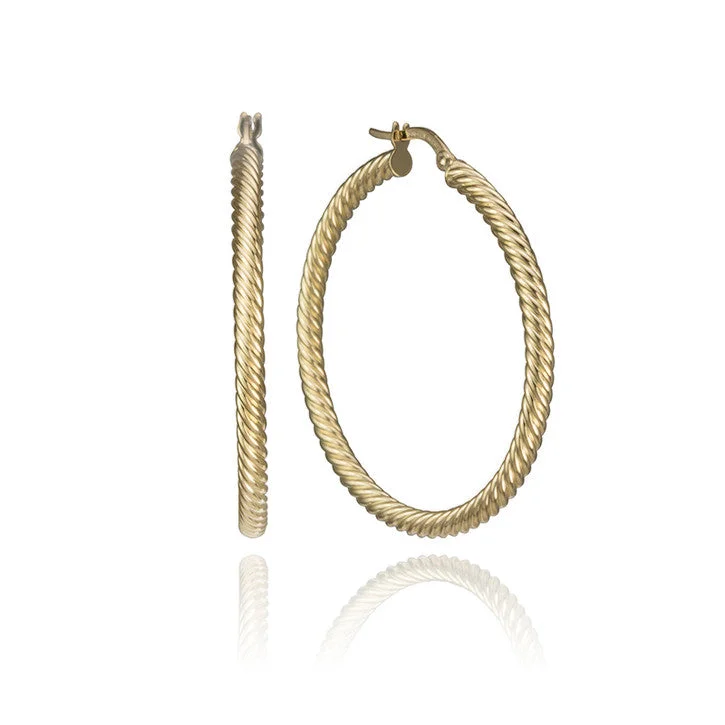 Best hoop earrings with braided leather for a rustic, stylish finish-18K Yellow Gold Twist Grooved Hoop Earrings