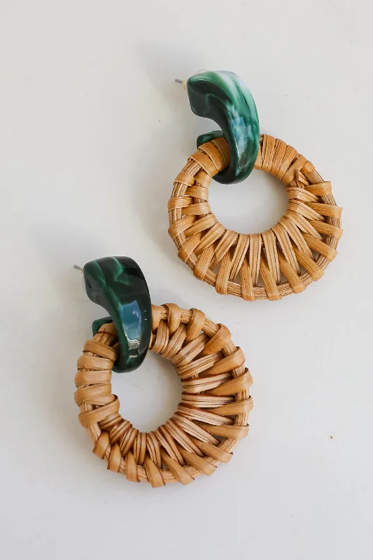 Hoop earrings with leather accents for a sleek and bold combination-FINAL SALE - Angela Natural Straw Statement Earrings