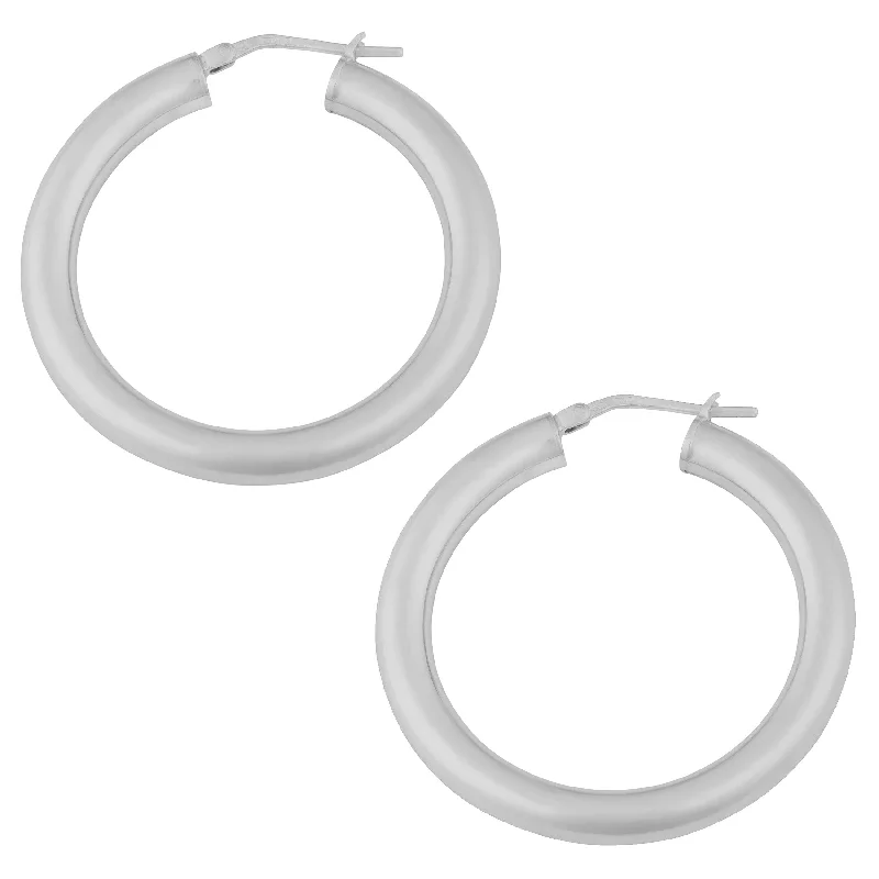 Hoop earrings with multi-tone finishes for a colorful and layered effect-Argento Italia Rhodium-plated Sterling Silver Bold Round Hoop Earrings