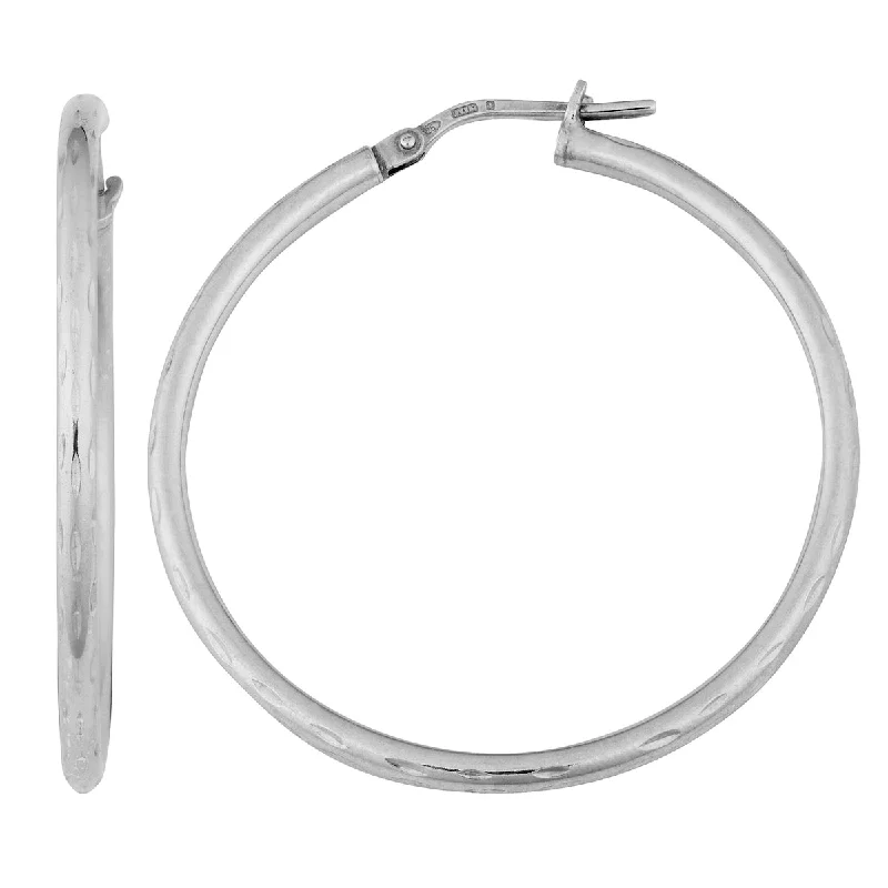 Hoop earrings with tortoiseshell designs for a chic and classic style-Argento Italia Rhodium-plated Sterling Silver Diamond-cut Round Hoop Earrings