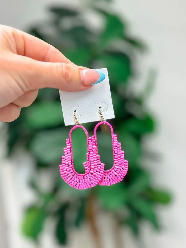 Hoop earrings with spiral designs for a dynamic and fluid look-Bold Seed Bead Dangle Earrings - Pink