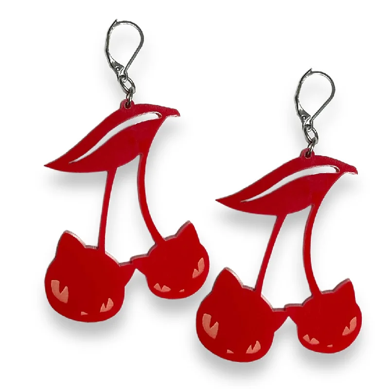 Best hoop earrings with minimalist designs for a clean and modern aesthetic-Emily The Strange® Cherry Cat Hook earrings - Red