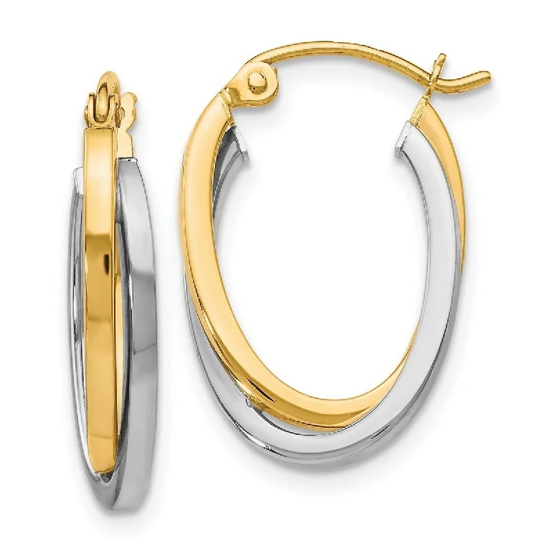 Hoop earrings with dangling charms for a playful and fun look-Curata 10k Two-Tone Gold Polished Double Oval Hoop Earrings (4mm x 20mm)