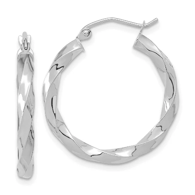 Hoop earrings with twisted metal designs for a dynamic and modern style-Curata 10k Yellow or White Gold Polished 3x26.61mm Twisted Hoop Earrings