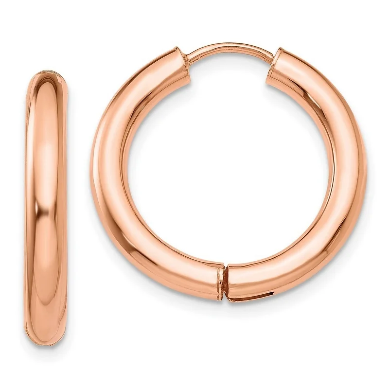 Best hoop earrings with intricate beaded details for a textured, stylish appearance-Curata 14k Rose Gold Hinged Polished 3x21mm Hoop Earrings