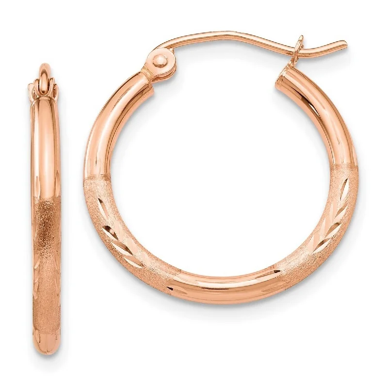 Best hoop earrings with gold-plated finishes for an affordable luxury vibe-Curata 14k Rose Gold Light Weight 2x20mm Satin Diamond-Cut Hoop Earrings