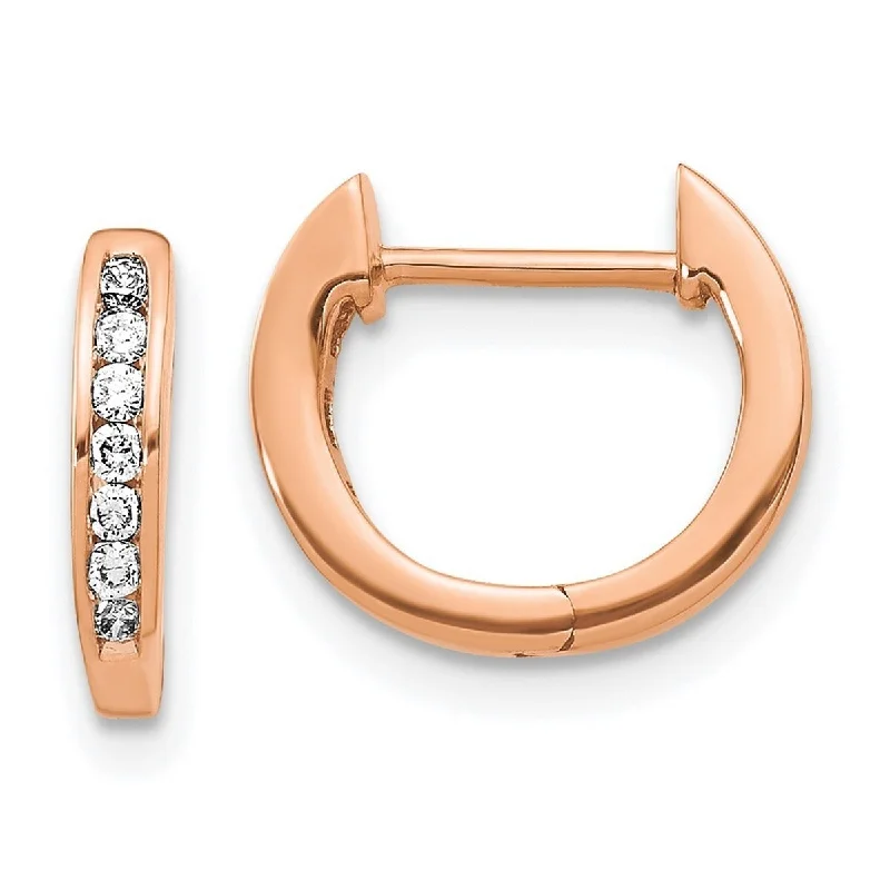 Hoop earrings with luxe velvet finishes for a rich and luxurious touch-Curata 14k Rose Gold Polished Diamond Hinged Hoop Earrings Measures 11x12mm Wide 1mm Thick