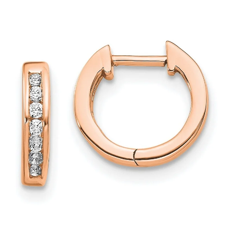 Hoop earrings with leather accents for a sleek and bold combination-Curata 14k Rose Gold Polished Diamond Post Hoop Earrings Measures 11x11mm Wide 1mm Thick