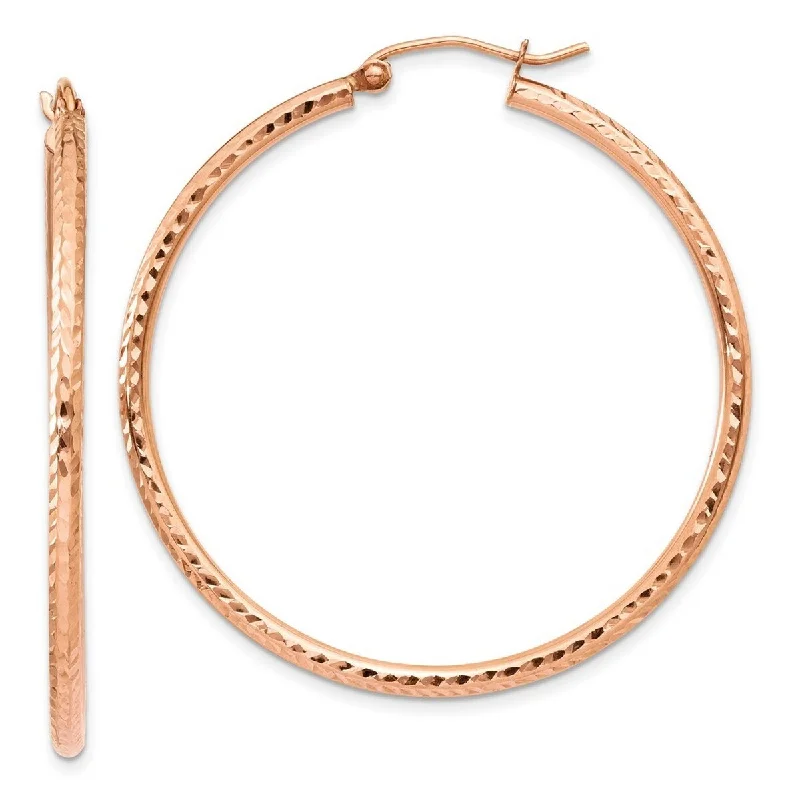 Hoop earrings with satin finishes for a smooth and elegant appearance-Curata 14k Rose Gold Polished Light Weight 2X40mm Diamond-Cut Tube Hoop Earrings