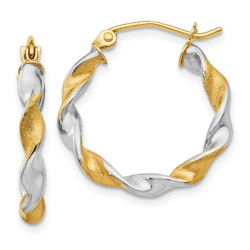 Best hoop earrings with gold-plated finishes for an affordable luxury vibe-Curata 14k White Gold 22x2mm satin and Rhodium 2.0mm Twisted Hoop Earrings