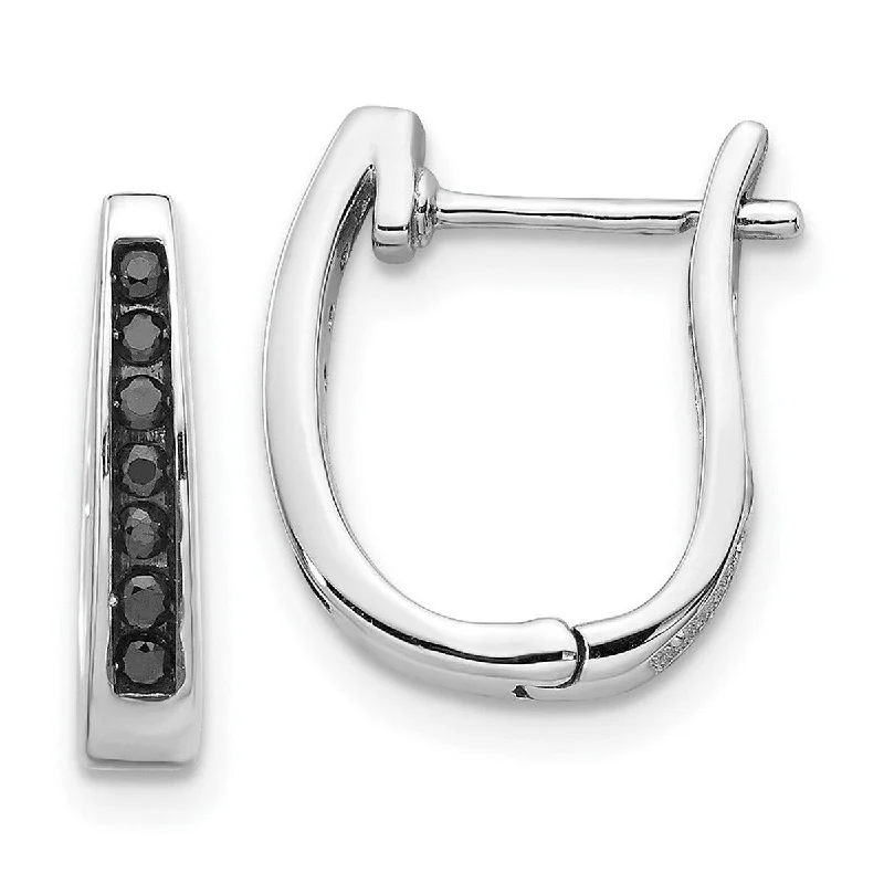 Hoop earrings with luxe velvet finishes for a rich and luxurious touch-Curata 14k White Gold Black Diamond 3mm Hinged Hoop Earrings Measures 14x12mm Wide 2mm Thick