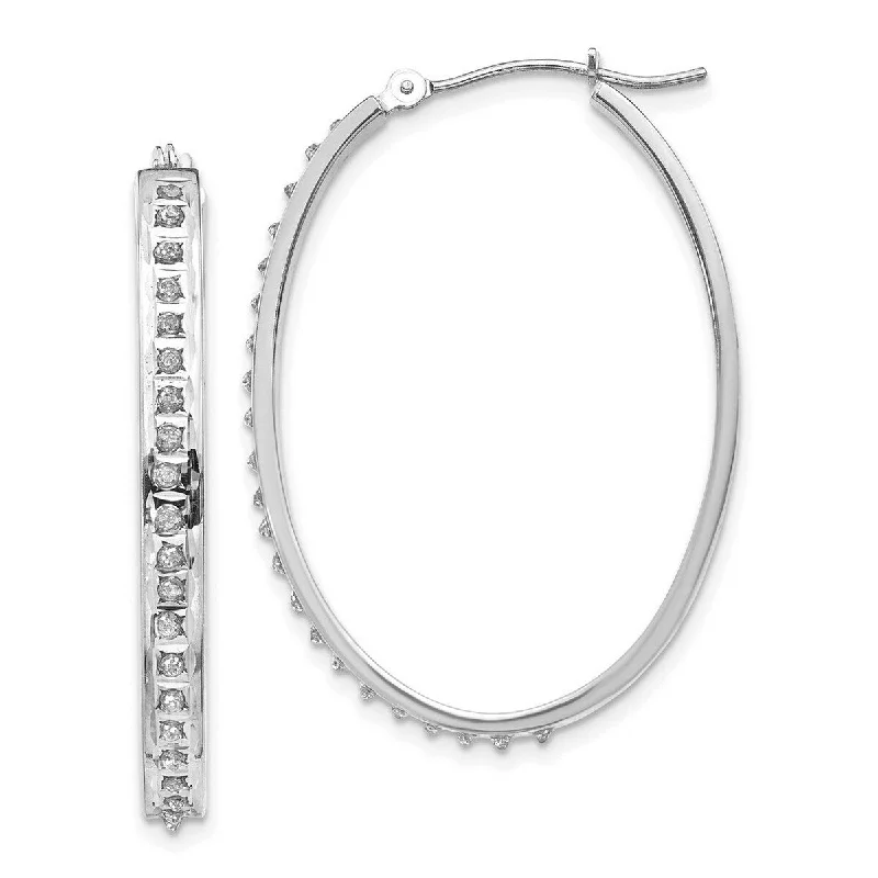 Best hoop earrings with lever-back closures for secure and easy wear-Curata 14k White Gold Diamond Accent Oval Hinged Hoop Earrings (4x37mm)