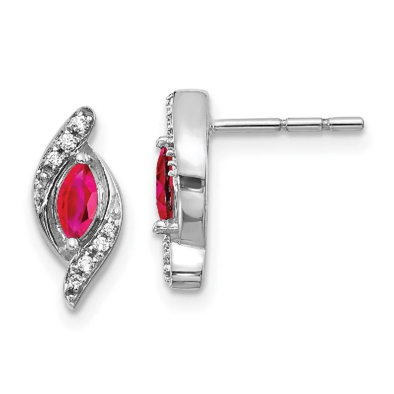 Hoop earrings with open designs for a modern, lighthearted vibe-Curata 14k White Gold Diamond and Ruby Earrings Measures 12x5mm Wide